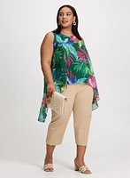 Open Back Tropical Print Top & Pull-On Slim Leg Capris