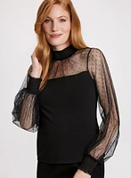 Mock Neck Mesh Sleeve Top