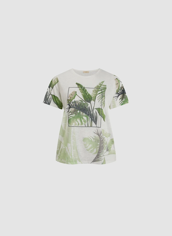 T-shirt chiné à imprimé tropical