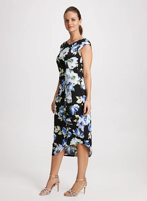 Flounced Asymmetric Floral Dress