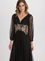 Metallic Floral Appliqué Dress