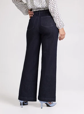 Embossed Button Wide-Leg Jeans