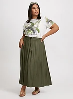 T-shirt à imprimé tropical et jupe maxi en satin