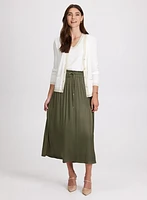 Button-Up Cardigan & Satin Skirt