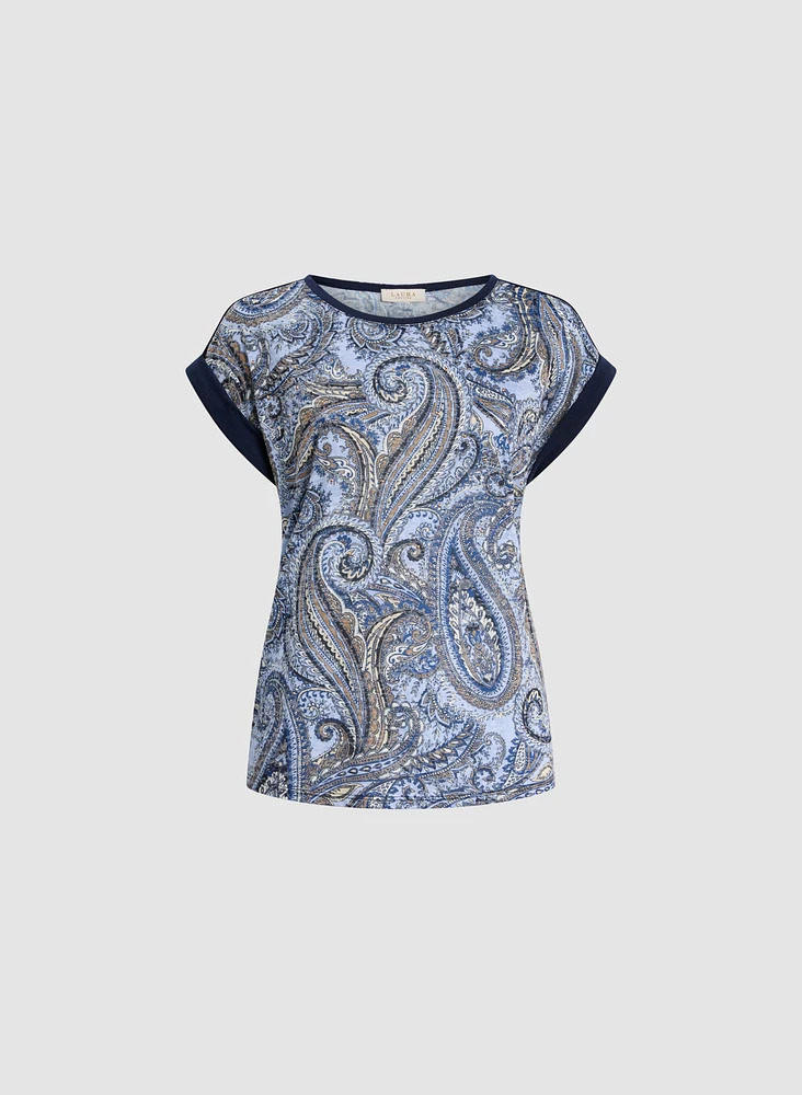 Cap Sleeve Paisley T-Shirt