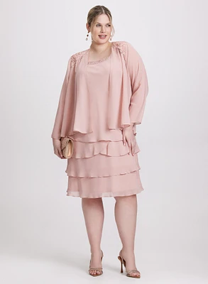 Chiffon Tiered Dress & Jacket Set