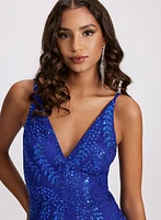 Glitter Mesh V-Neck Gown