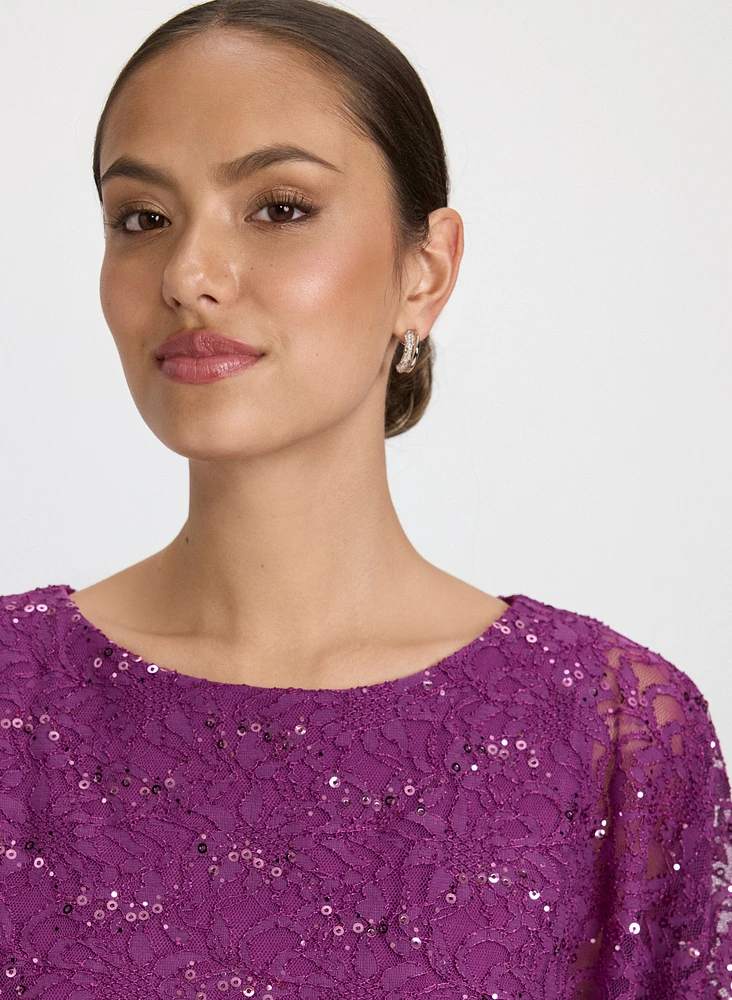 Sequined Lace Capelet Dress