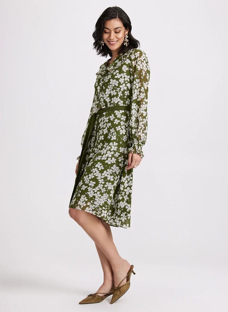 Floral Ruffle Front Shirt Dress