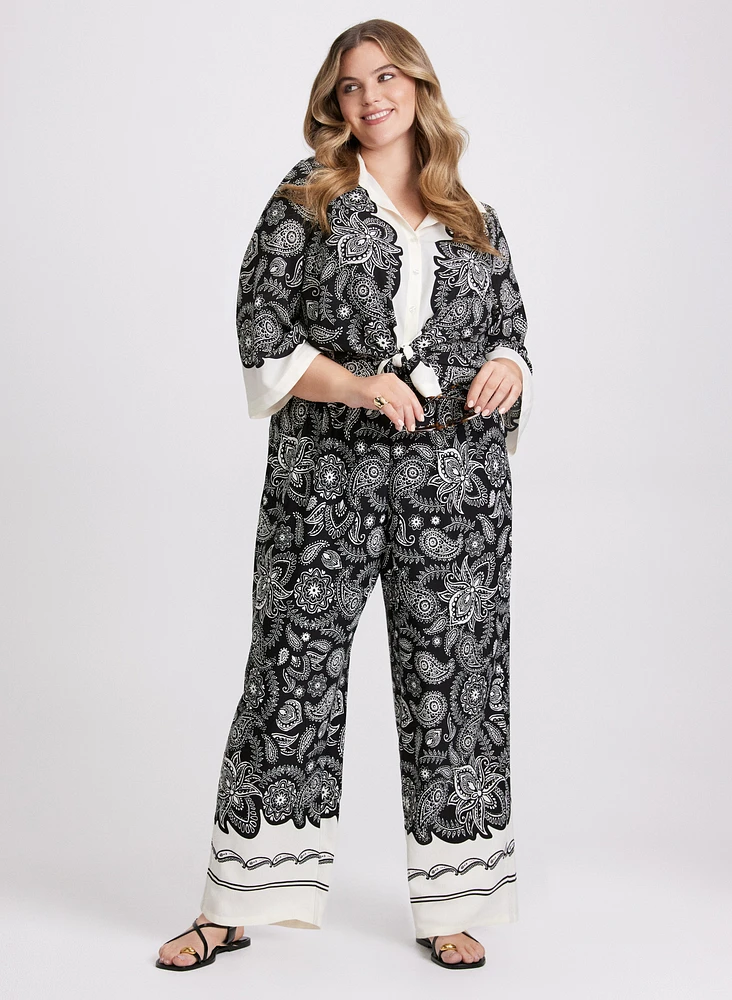 Olivia Contrast Paisley Wide-Leg Pants