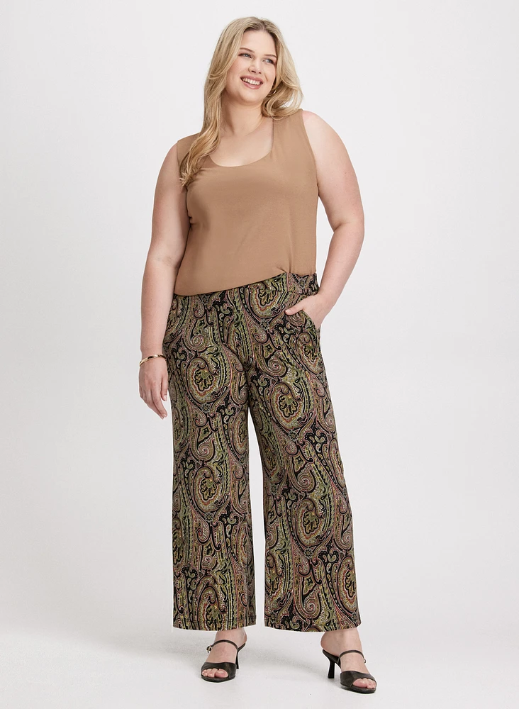 Square Neck Sleeveless Tee & Pull-On Paisley Pants