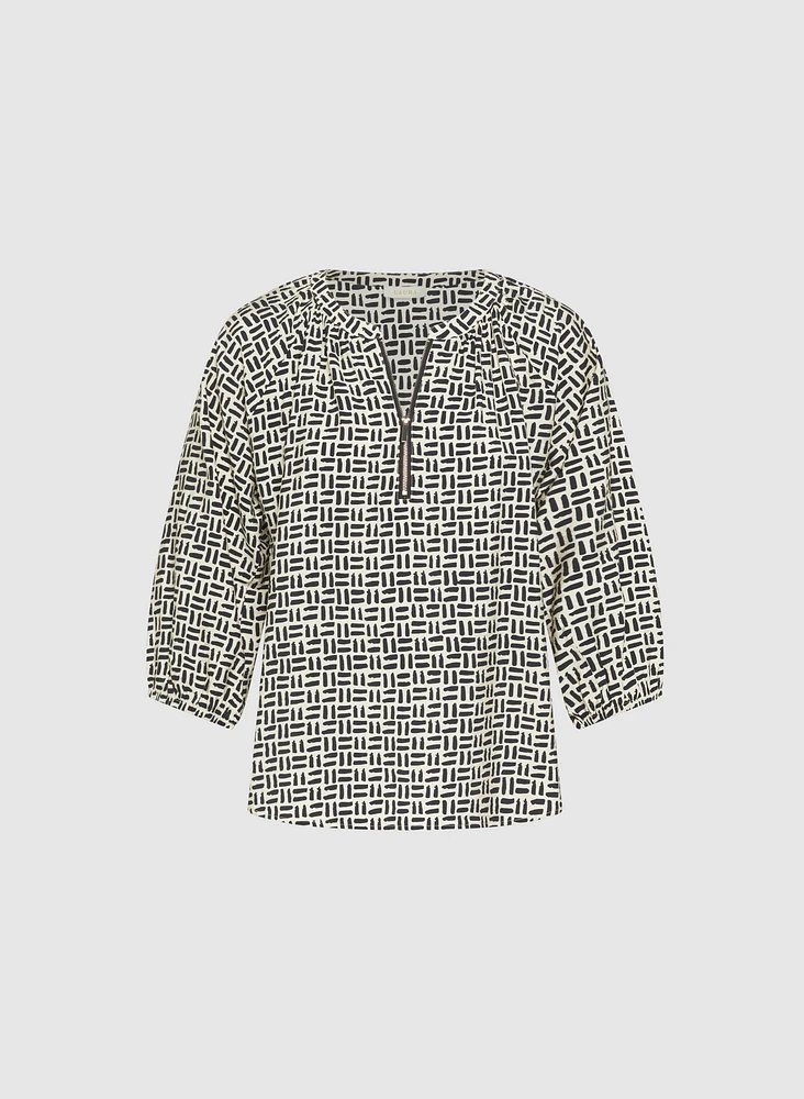 Geometric Zip Front Blouse