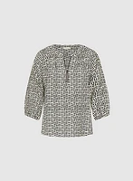 Geometric Zip Front Blouse