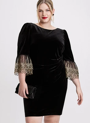 Mesh Bell Sleeve Velvet Dress