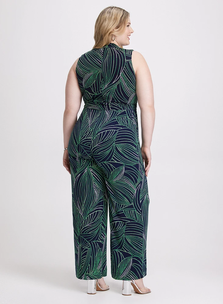 Abstract Leaf Print Jumpsuit