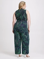 Abstract Leaf Print Jumpsuit