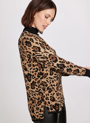 Leopard Print Mock Neck Sweater