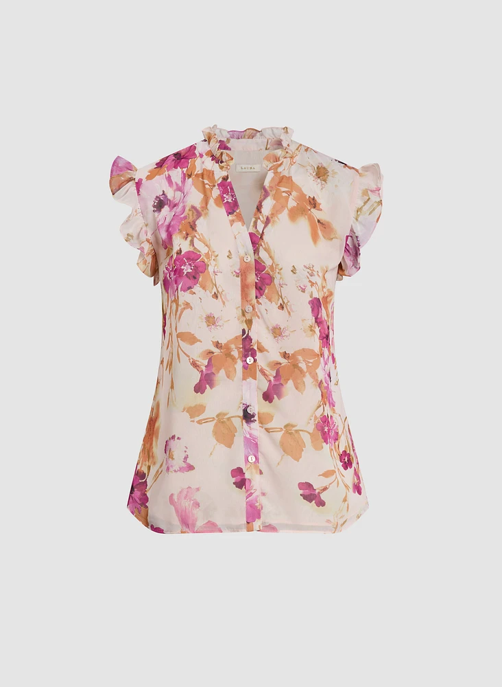 Blouse fleurie à volants