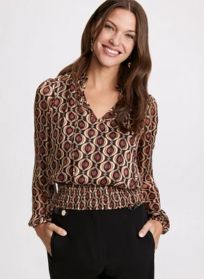 Blouse géométrique à taille froncée