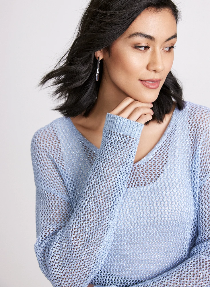 Glitter Knit Open Weave Sweater