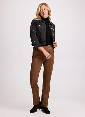 Faux Suede Straight-Leg Pants