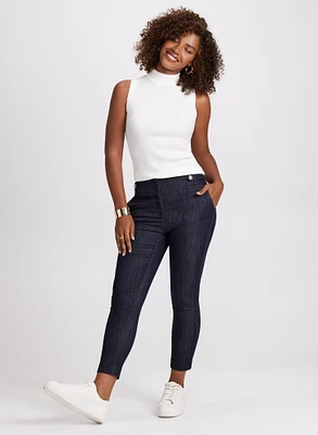 Mock Neck Tank Top & Button Detail Jeans