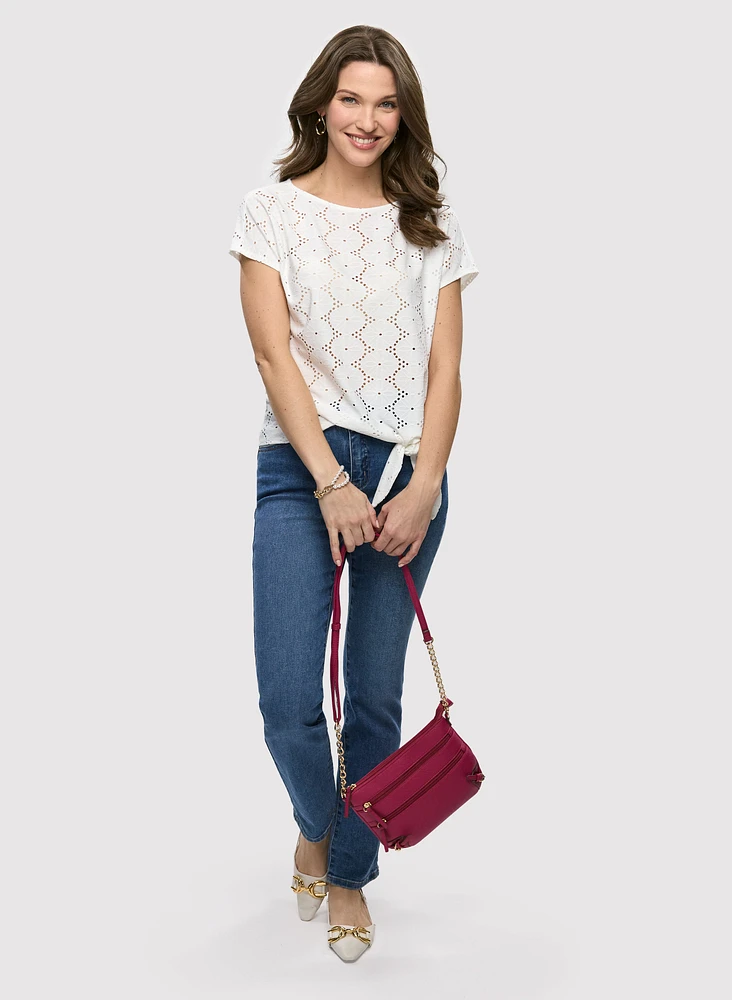 Eyelet Detail Boat Neck Top & Essential Straight Leg Jeans