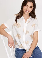 Button Down Paisley Embroidery Blouse