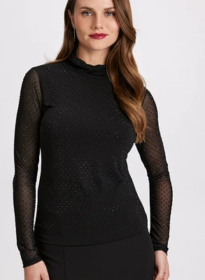 Rhinestone Embellished Mock Neck Top