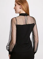 Mock Neck Mesh Sleeve Top