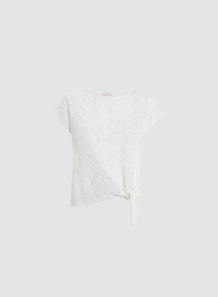 Eyelet Detail Boat Neck Top