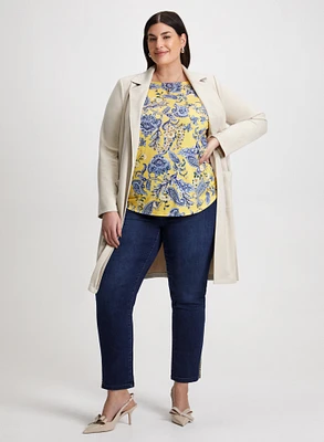 Notch Collar Redingote Jacket & Pull-On Jeans