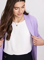 Ribbed Trim Open-Front Cardigan