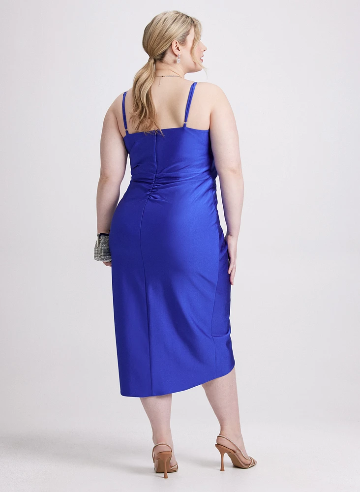 Sleeveless Ruched Wrap-Over Dress