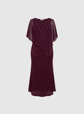 Robe maxi à poncho asymétrique et paillettes