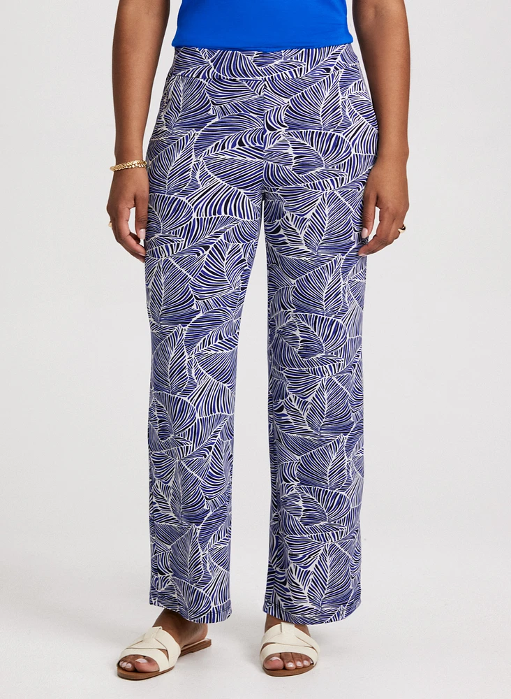 Leaf Print Pull-On Pants