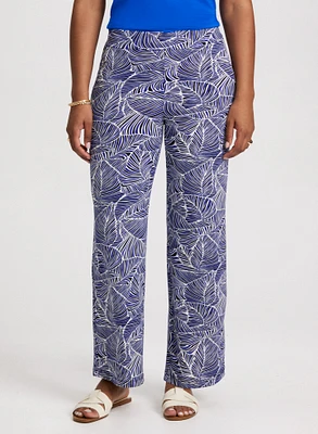 Leaf Print Pull-On Pants