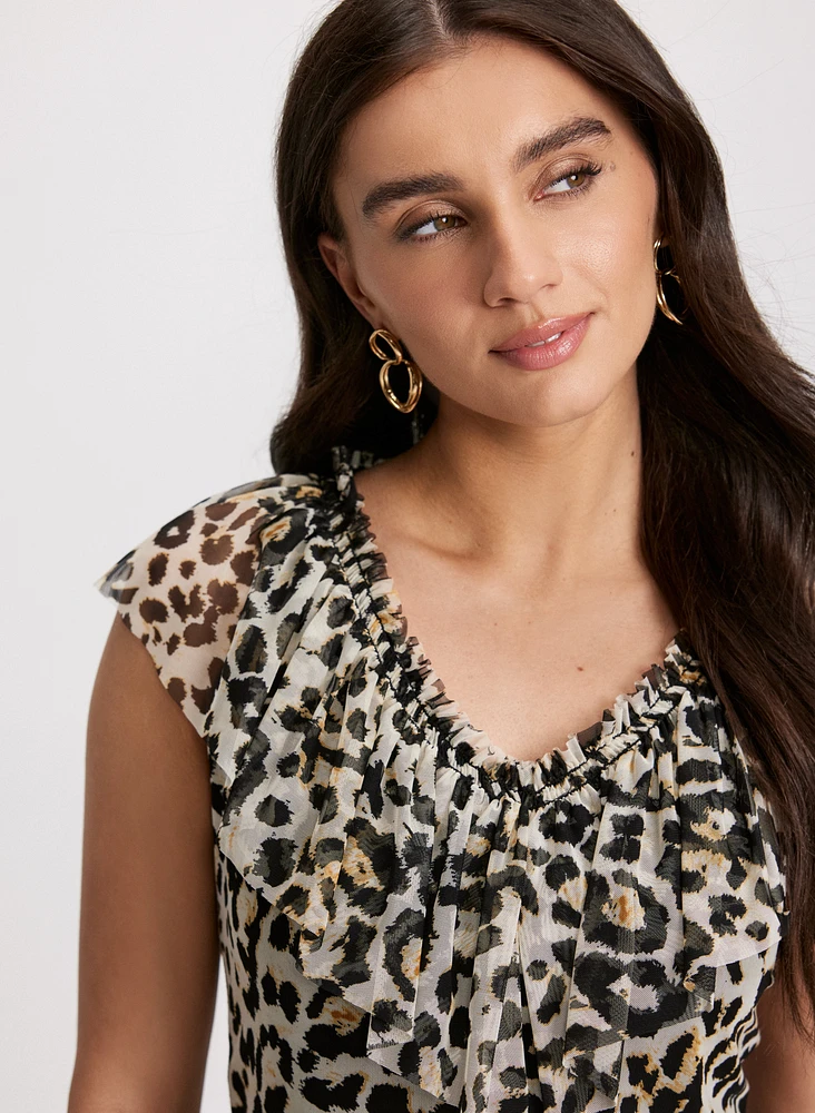 Frilled Animal Print Top