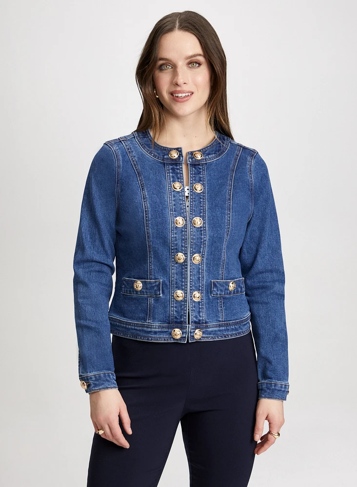 Veste en jean à bordure boutonnée