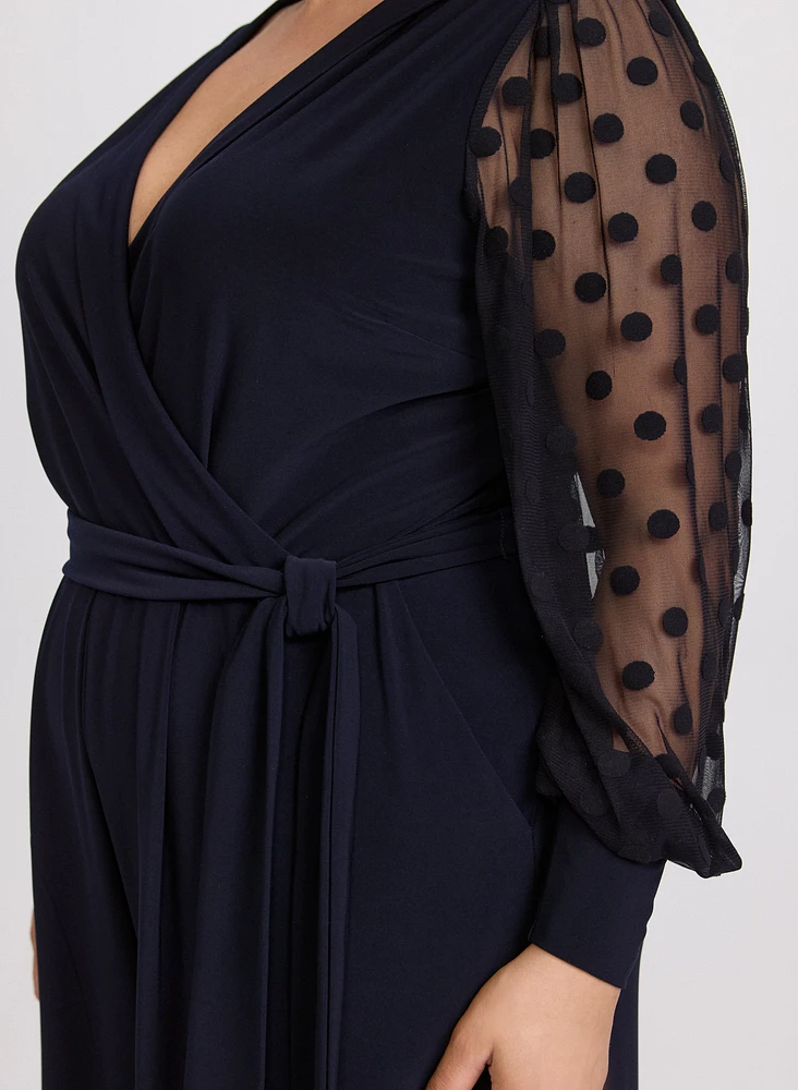 Sheer Polka Dot Sleeve Jumpsuit