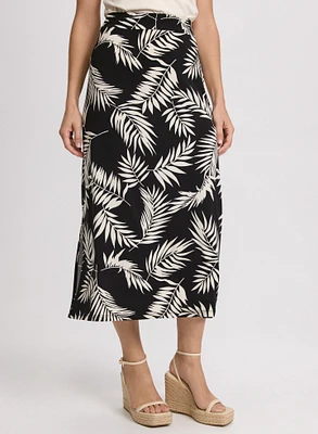 Leaf Print Midi Skirt
