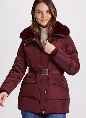 Manteau à col en fausse fourrure amovible