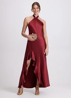 Robe de soirée en satin à dos ouvert