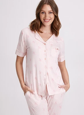 Striped Letter Print Pyjama Set