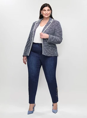 Tweed Single Button Jacket & Embellished Hem Jeans