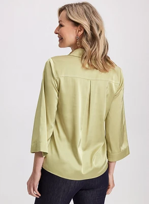 Flared Sleeve Satin Blouse