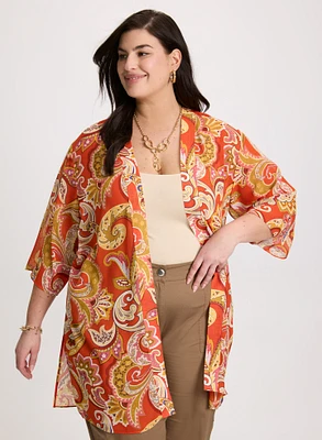 Paisley Print Open-Front Blouse