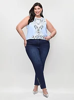 Sleeveless Paisley Top & Embellished Hem Jeans