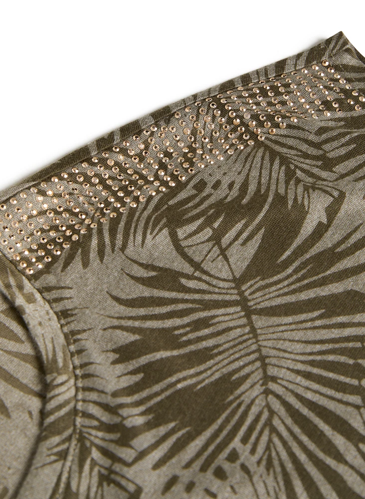 T-shirt à motif de feuilles