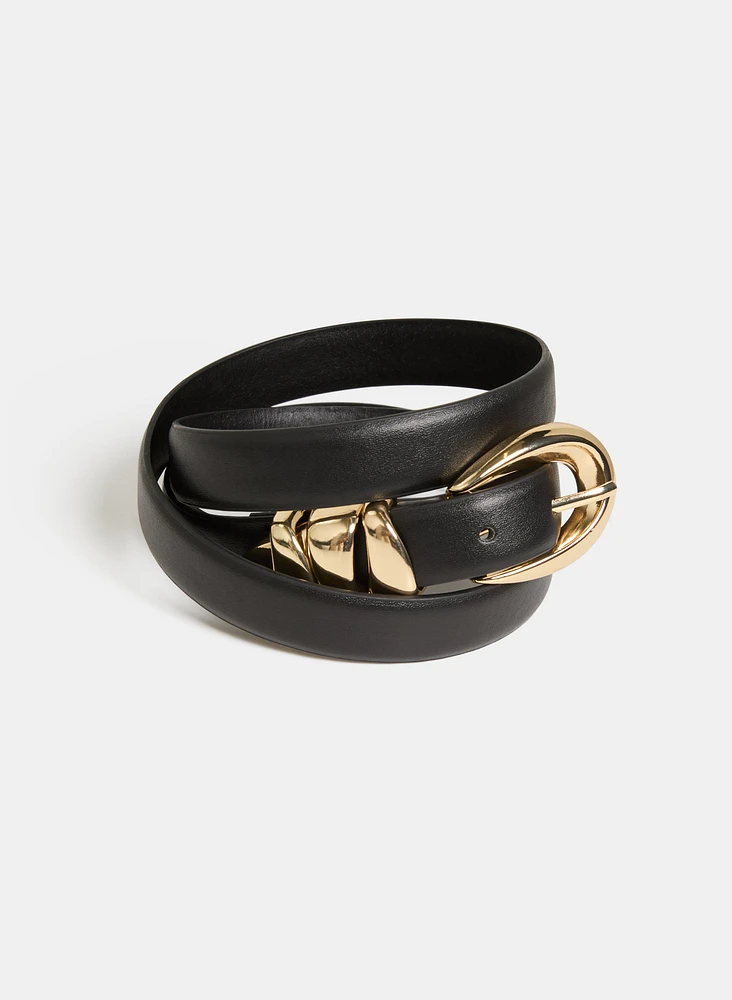 Curved Hardware Vegan Leather Belt